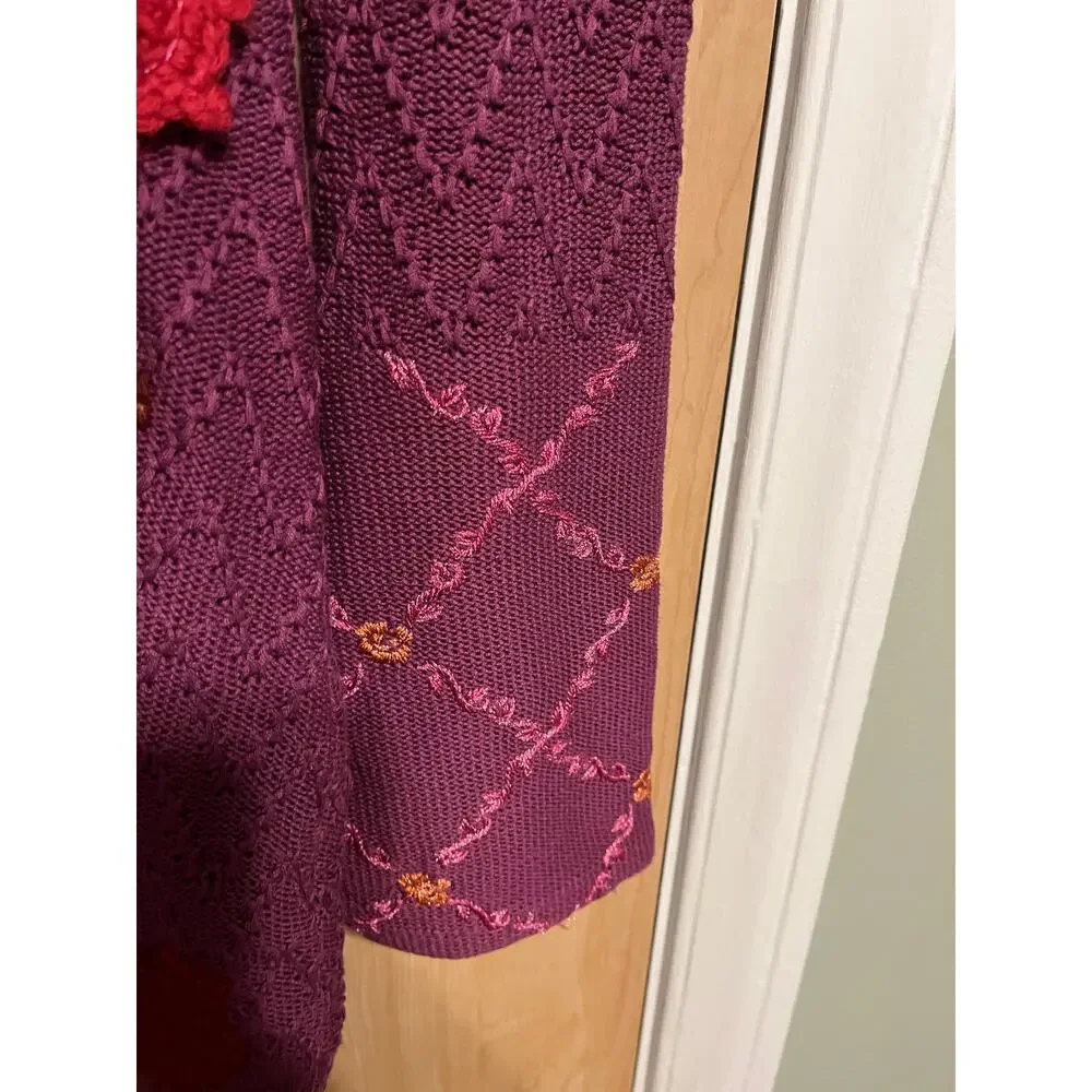 Michael Simon Funky Knit Floral Cardigan Silk Cotton Longline Boho Crochet - Picture 7 of 7
